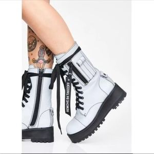 Dolls Kill Poster Girl Reflective Combat Boot Size Size 5